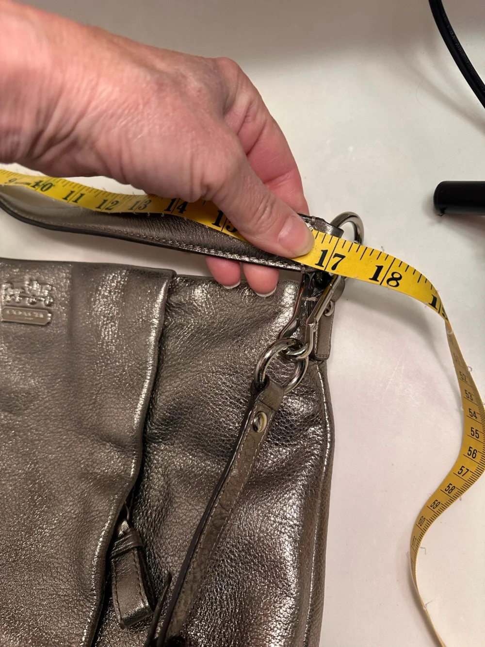 Coach Madison Metallic Pewter Pebbled Leather Crossbody - Picture 15 of 16